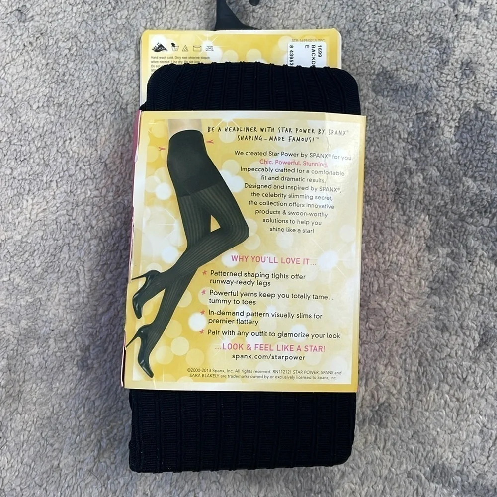 Spanx Star Power Center Stage Patterned Shaping Tights Ribbed Row Black Sz D